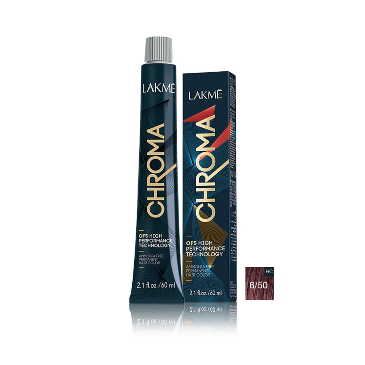 رنگ مو بدون آمونیاک لاکمه سری کروما شماره 6/50 ( بلوند ماهاگونی تیره ) - Lakme Chroma Hair Color