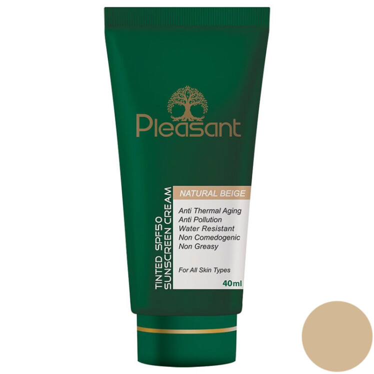 ضد آفتاب پلزنت مدل بژ طبیعی با اس پی اف 50 حجم 40 میلی لیتر - PLEASANT TINTED SUNSCREEN CREAM SPF+50