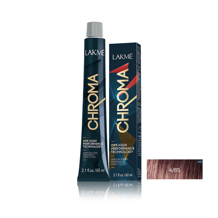 رنگ مو بدون آمونیاک لاکمه سری کروما شماره 4/65 ( ماهاگونی فندقی متوسط ) - Lakme Chroma Hair Color