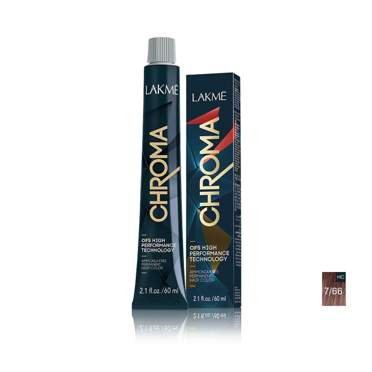 رنگ مو بدون آمونیاک لاکمه سری کروما شماره 7/66 ( بلوند شکلاتی فندقی متوسط ) - Lakme Chroma Hair Color