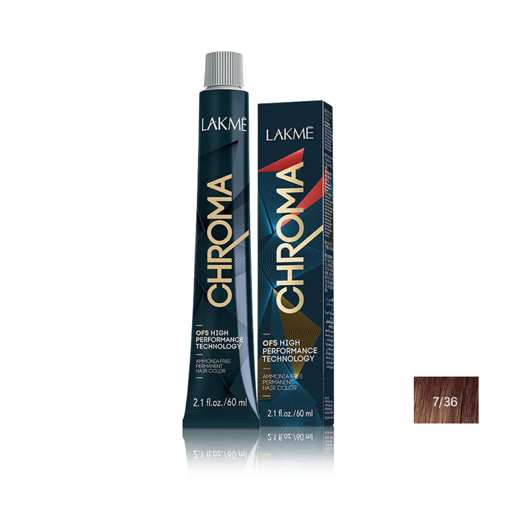رنگ مو بدون آمونیاک لاکمه سری کروما شماره 7/36 ( بلوند طلایی فندقی متوسط ) - Lakme Chroma Hair Color