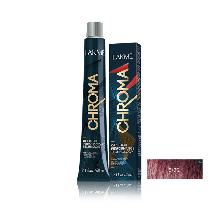 رنگ مو بدون آمونیاک لاکمه سری کروما شماره 5/25 ( یاسی ماهاگونی روشن ) - Lakme Chroma Hair Color
