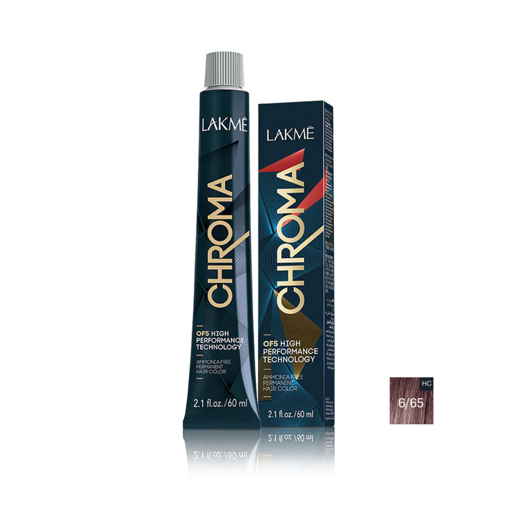 رنگ مو بدون آمونیاک لاکمه سری کروما شماره 6/65 ( بلوند ماهاگونی فندقی ) - Lakme Chroma Hair Color