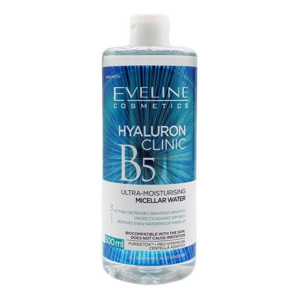  میسلار واتر (پاک کننده آرایش) هیالورون کلینیک اولاین حجم 500 میلی لیتر - EVELINE HYALURON CLINIC MICELLAR WATER 
