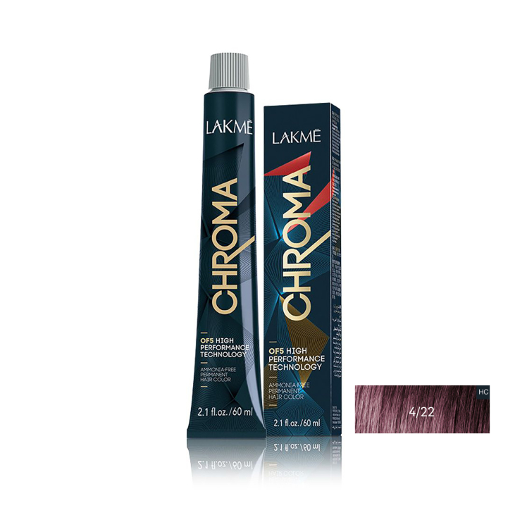 رنگ مو بدون آمونیاک لاکمه سری کروما شماره 4/22 ( یاسی متوسط غلیظ ) - Lakme Chroma Hair Color
