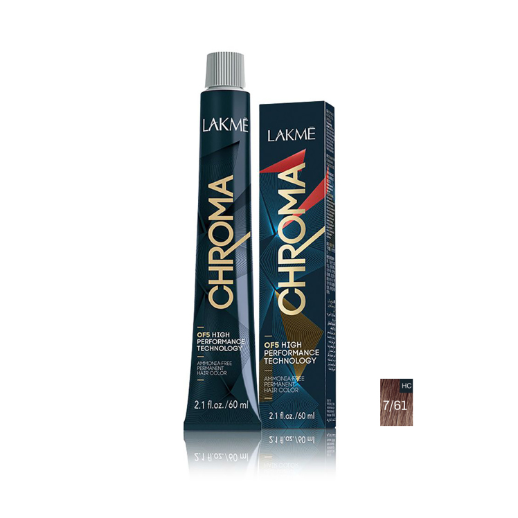 رنگ مو بدون آمونیاک لاکمه سری کروما شماره 7/61 ( بلوند فندقی دودی متوسط ) - Lakme Chroma Hair Color
