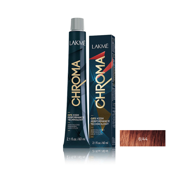 رنگ مو بدون آمونیاک لاکمه سری کروما شماره 6/44 ( بلوند مسی غلیظ تیره ) - Lakme Chroma Hair Color