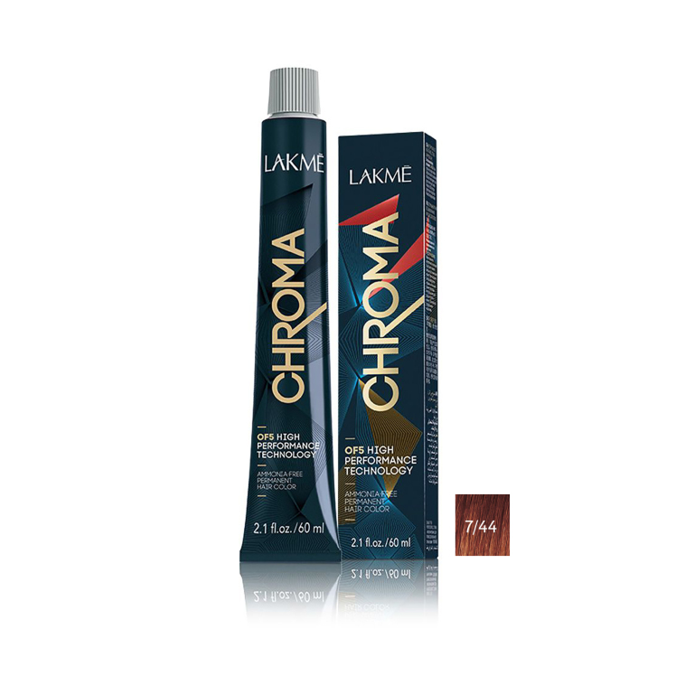 رنگ مو بدون آمونیاک لاکمه سری کروما شماره 7/44 ( بلوند مسی غلیظ متوسط ) - Lakme Chroma Hair Color