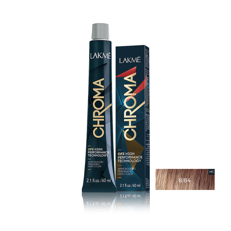 رنگ مو بدون آمونیاک لاکمه سری کروما شماره 8/64 ( بلوند فندقی مسی روشن ) - Lakme Chroma Hair Color