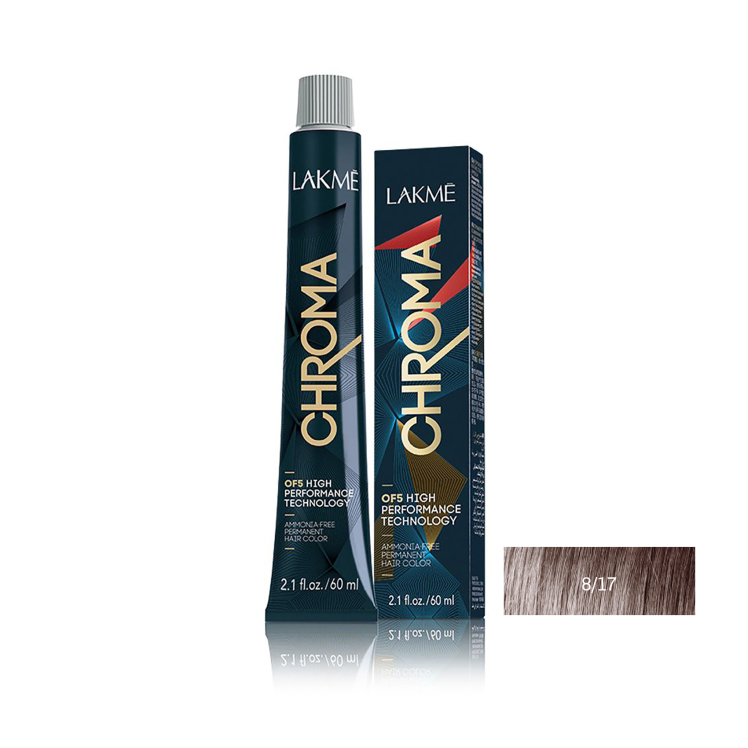 رنگ مو بدون آمونیاک لاکمه سری کروما شماره 8/17 ( بلوند دودی آبی روشن ) - Lakme Chroma Hair Color