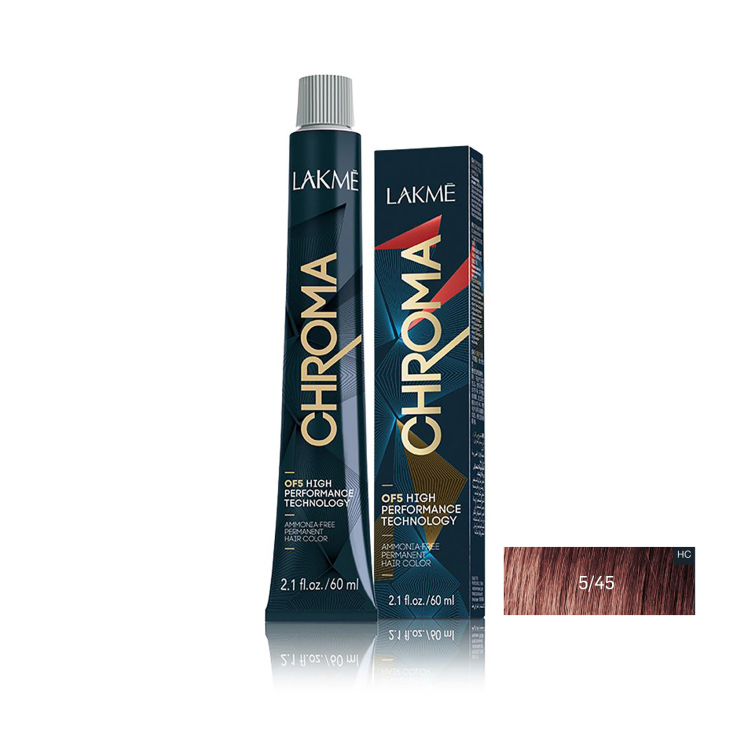 رنگ مو بدون آمونیاک لاکمه سری کروما شماره 5/45 ( قهوه ای مسی ماهاگونی روشن ) - Lakme Chroma Hair Color