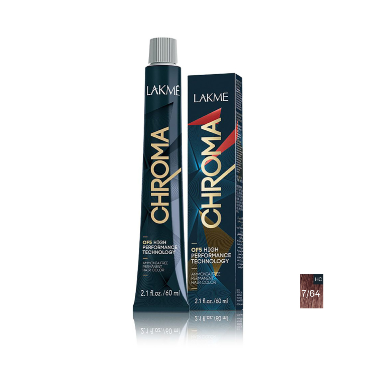 رنگ مو بدون آمونیاک لاکمه سری کروما شماره 7/64 ( بلوند فندقی مسی متوسط ) - Lakme Chroma Hair Color